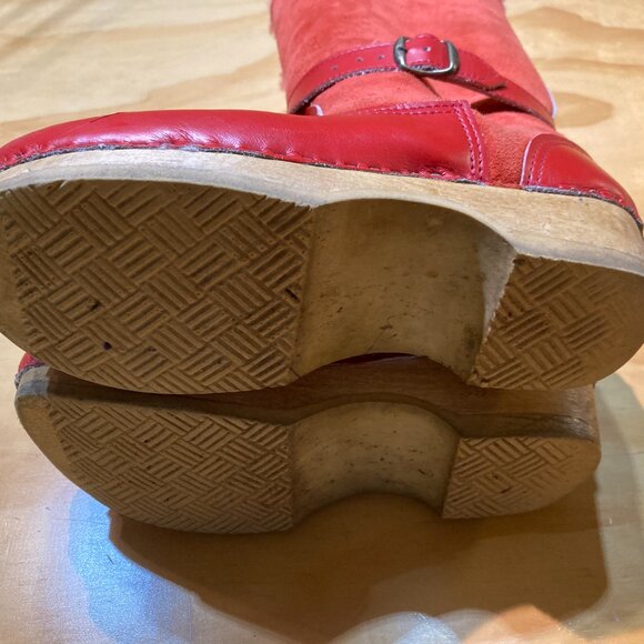 RARE Vintage RED SVEN No. 6 tall shearling clogs Size 39 - Picture 9 of 10